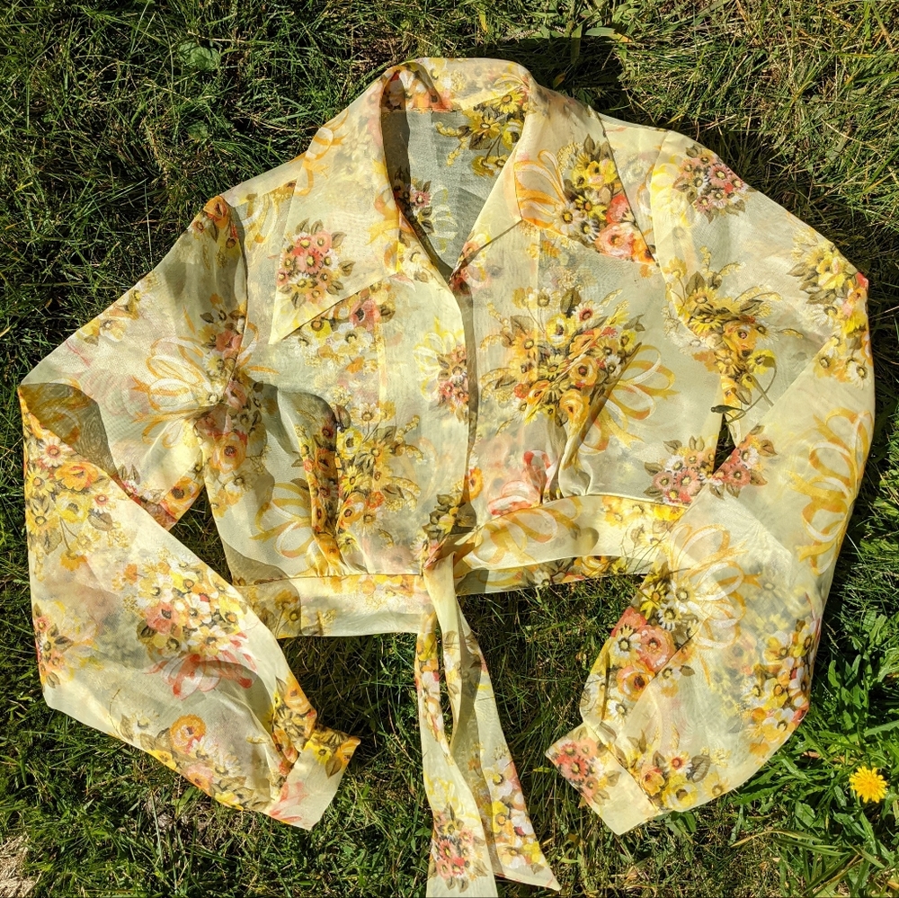 Vintage Floral Sheer Collared Blouse